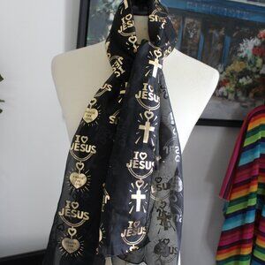 Religious I Love Jesus Cross Decorative Scarf Praise the Lord Gold and Black